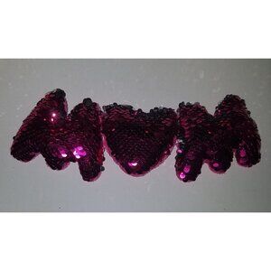 Reverse Sequin Pink Silver MOM WOW Plush Heart Stuffed Toy Mother's Day Gift